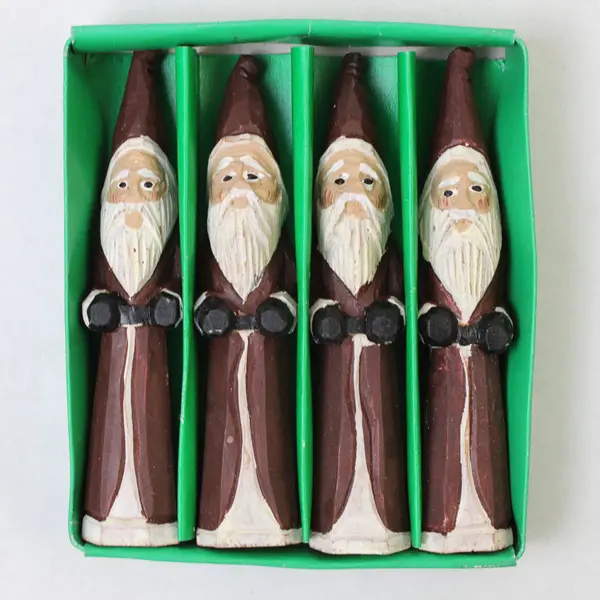 Vintage Wooden Santas Folk-Art Hand-Carved