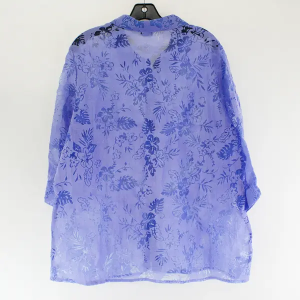 Salon Studio Purple Sheer Floral Quarter Length Sleeve Button Up Women's Size XL