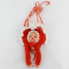 Vintage Girls Orange And White Handmade Knit Doll Purse