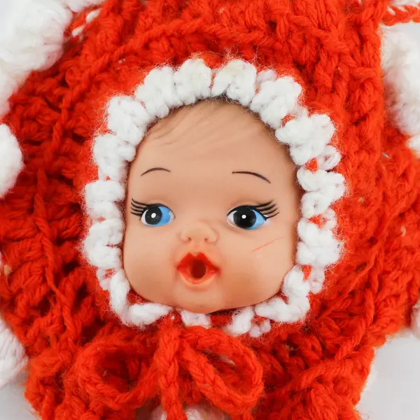 Vintage Girls Orange And White Handmade Knit Doll Purse