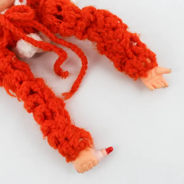 Vintage Girls Orange And White Handmade Knit Doll Purse