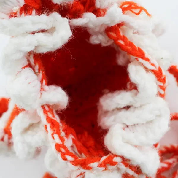 Vintage Girls Orange And White Handmade Knit Doll Purse