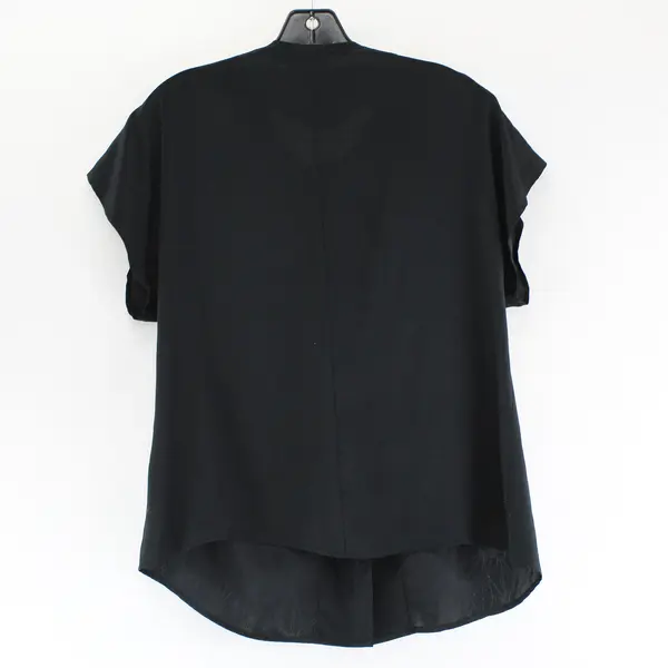 Notations Solid Black Short Sleeve Button Up Top Shoulder Pads Women's Size 14