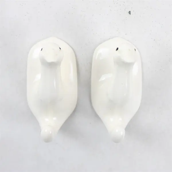 Set of 2 White Ceramic Goose Wall Hooks Farmhouse Kitchen Bathroom