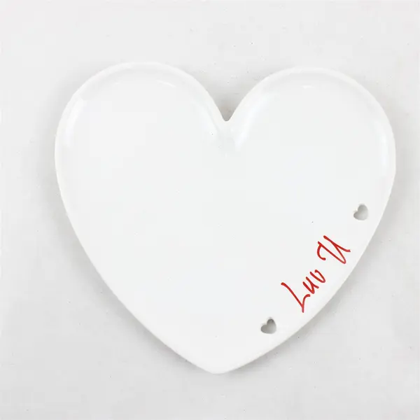 Vintage White Ceramic Heart Plate With Luv U Red Romantic Collectible