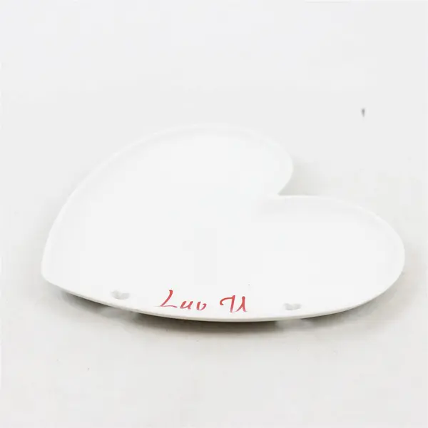 Vintage White Ceramic Heart Plate With Luv U Red Romantic Collectible