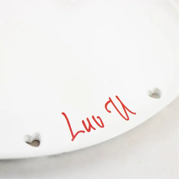 Vintage White Ceramic Heart Plate With Luv U Red Romantic Collectible