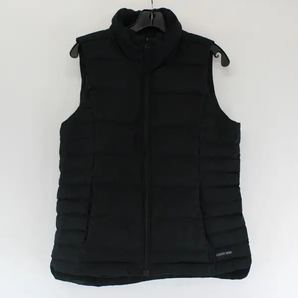 Lands' End Black Zip-Up Puffer Vest Women's Medium 10-12