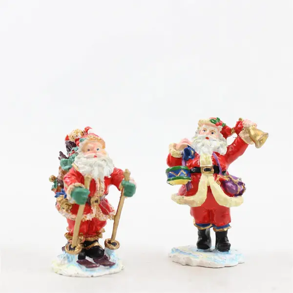 Lot of 2 Department 56 Mini Santa Figurines with Wood Pedestals & Glass Dome