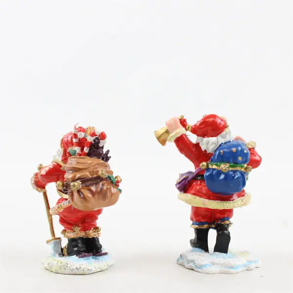 Lot of 2 Department 56 Mini Santa Figurines with Wood Pedestals & Glass Dome