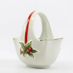 Vintage Porcelain Christmas Basket Candy Dish Holiday Decor 6.5in