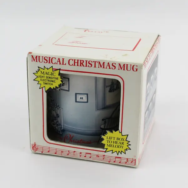 Vtg Telco Musical Christmas 1987 Blue/White Jingle Bells Ceramic Mug 3.5" Tall