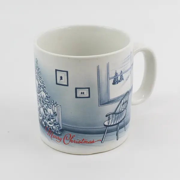 Vtg Telco Musical Christmas 1987 Blue/White Jingle Bells Ceramic Mug 3.5" Tall