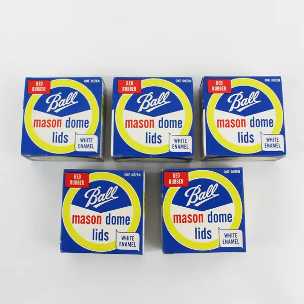 Lot of 5 Boxes Of One Dozen Ball Narrow Mouth Canning Jar Lids Red Rubber