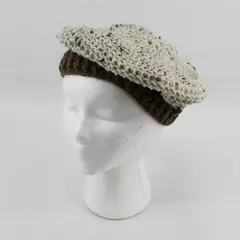 Handmade Women's Off-White and Brown Marled Knit Beret Hat One Size