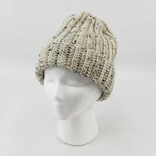 Handmade Women's Off-White Marled Knit Beanie Hat One Size