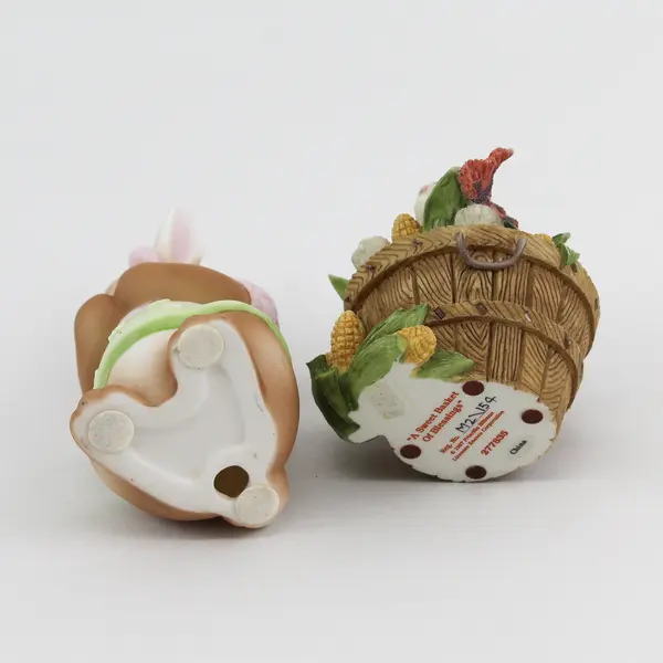 Lot 2 Ceramic Easter Bunny Figurines, Sweet Basket of Blessings 1997