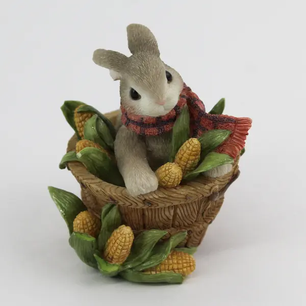 Lot 2 Ceramic Easter Bunny Figurines, Sweet Basket of Blessings 1997