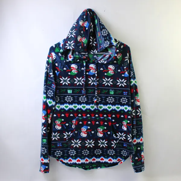 No Boundaries Winter Snowman Pattern Fuzzy Pajama Hoodie Juniors' Large 11-13