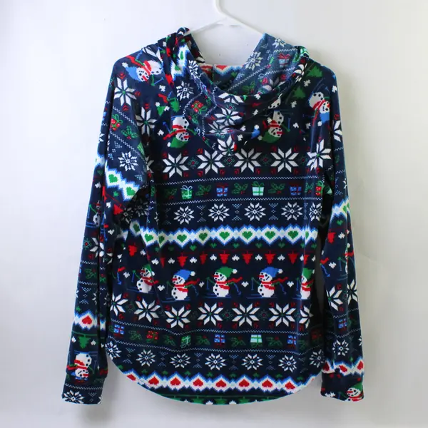 No Boundaries Winter Snowman Pattern Fuzzy Pajama Hoodie Juniors' Large 11-13