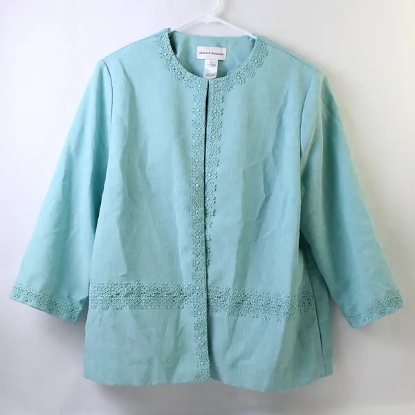 Alfred Dunner Light Blue Lace Sequins Detail Jacket Women's Size 14