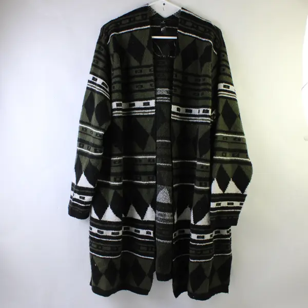 GNW Green Black & White Southwestern Style Open-Front Cardigan Women's 1X