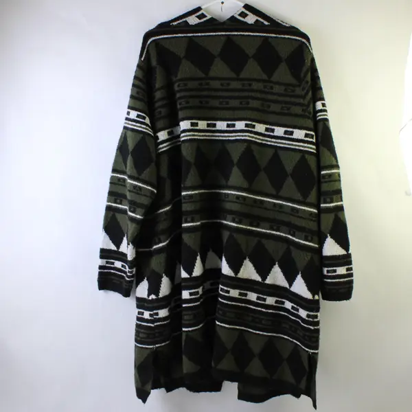 GNW Green Black & White Southwestern Style Open-Front Cardigan Women's 1X
