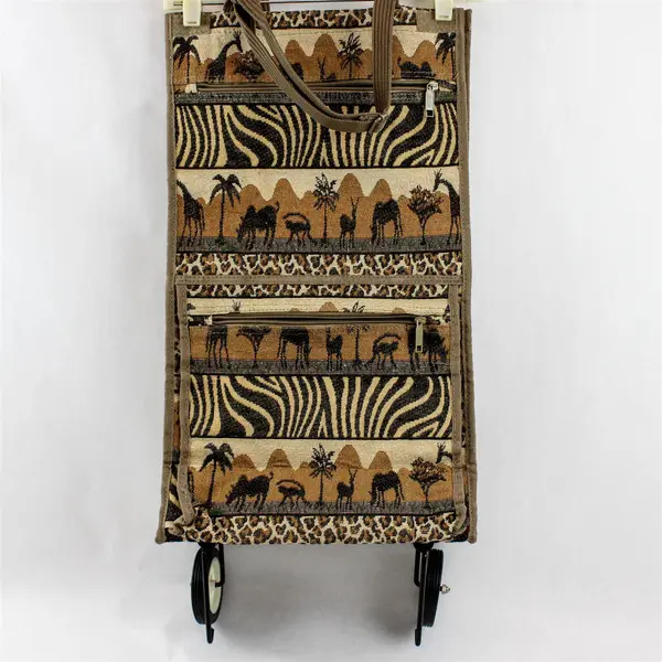Safari Tapestry Rolling Tote Bag Foldable Compact Travel Shopping Cart