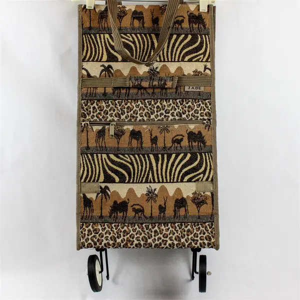 Safari Tapestry Rolling Tote Bag Foldable Compact Travel Shopping Cart
