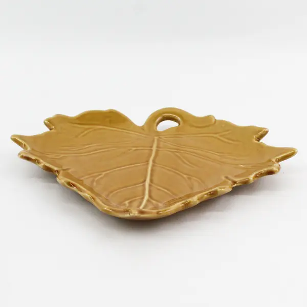 Lot Of 2 Enesco Matching Mustard Yellow Maple Leaf Shaped Ceramic Decor Plates