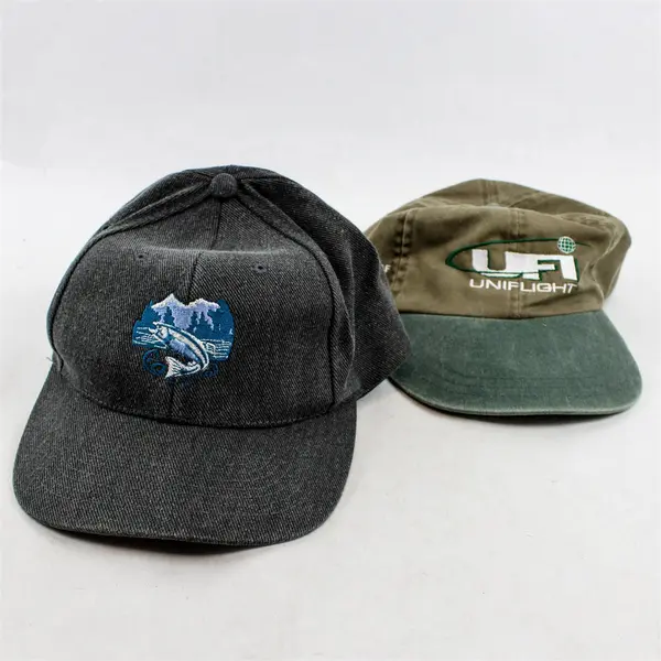 Lot of 2 Adjustable Baseball Caps UFI Uniflight North Coast Salmon