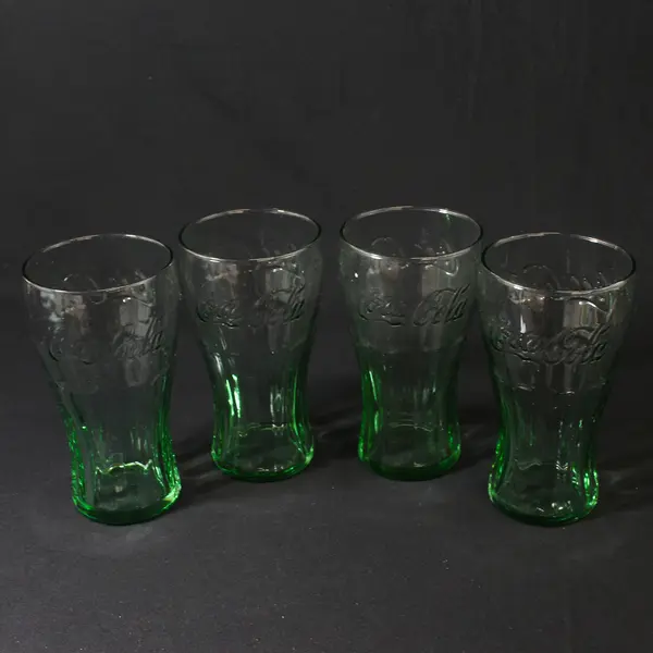 Set Of 4  Libbey Green Coca Cola Glasses 6 1/8 inches  16 Ounce