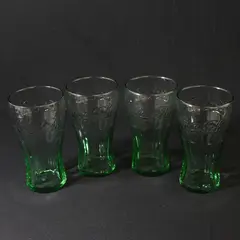 Set Of 4  Libbey Green Coca Cola Glasses 6 1/8 inches  16 Ounce