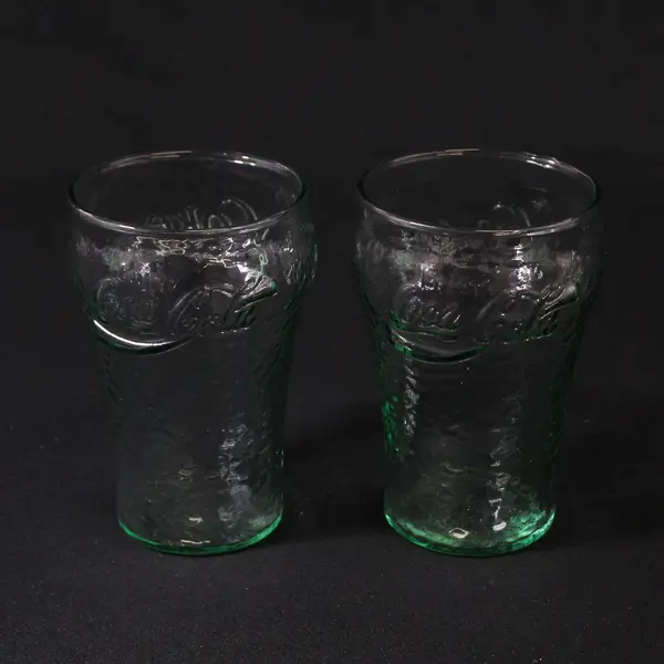 Set of 2 Libbey Green Textured Coca-Cola 6 Ounce Glasses