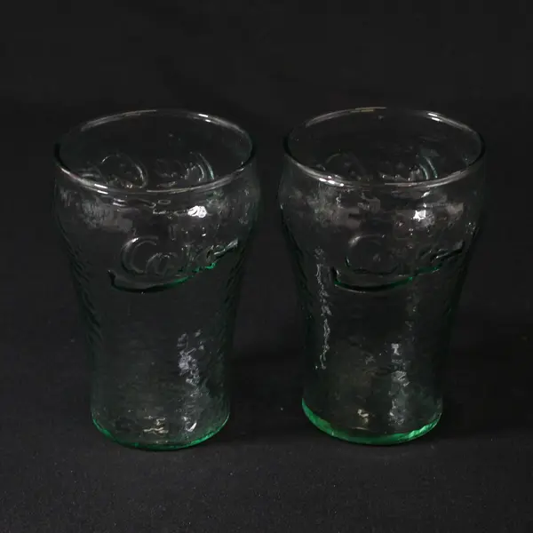 Set of 2 Libbey Green Textured Coca-Cola 6 Ounce Glasses