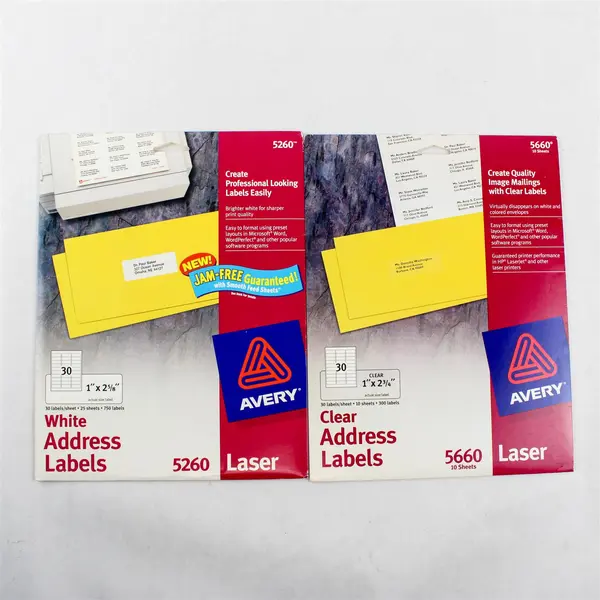 Lot of 2 Avery Address Labels 5260 White 5660 Clear 1 x 2.625 / 1 x 2.75