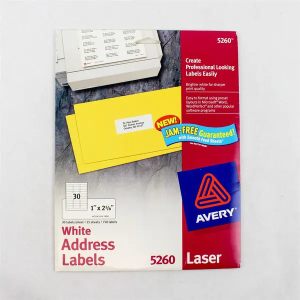 Lot of 2 Avery Address Labels 5260 White 5660 Clear 1 x 2.625 / 1 x 2.75