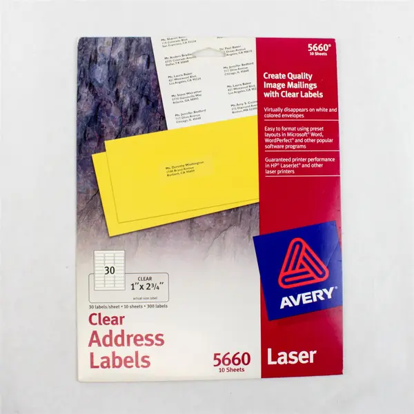 Lot of 2 Avery Address Labels 5260 White 5660 Clear 1 x 2.625 / 1 x 2.75