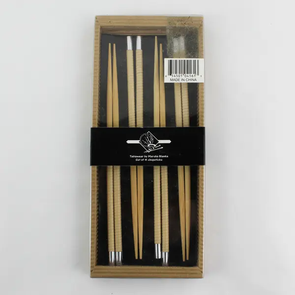 Set Of 4 Tableware By Marsha Blanke Matching Solid Wood And Metal Chopsticks