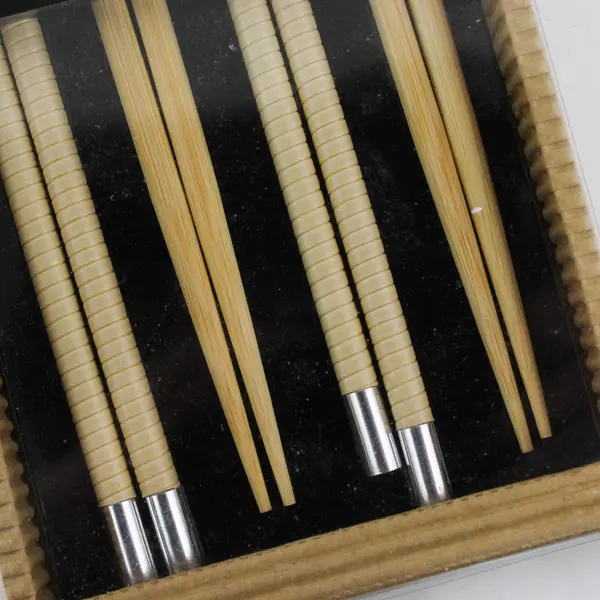 Set Of 4 Tableware By Marsha Blanke Matching Solid Wood And Metal Chopsticks