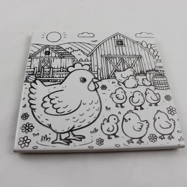 Cute Chicken Farm Decorative White Ceramic Tile Trivet 6"