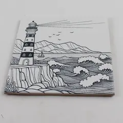 Nautical Lighthouse Art Decorative White Ceramic Tile Trivet 6"