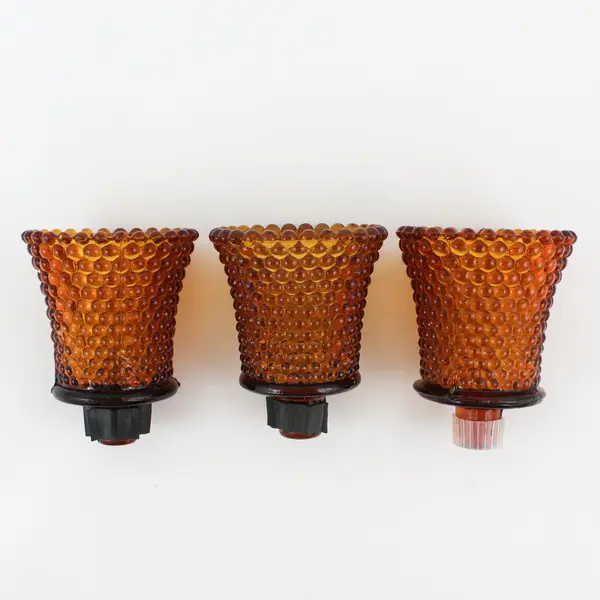 Set of 3 Burnt Orange Hobnail Glass Peg Votive Candle Holders