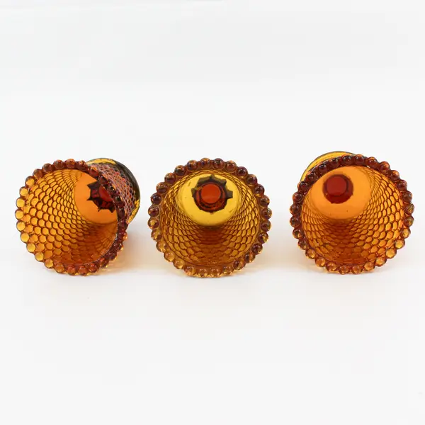 Set of 3 Burnt Orange Hobnail Glass Peg Votive Candle Holders