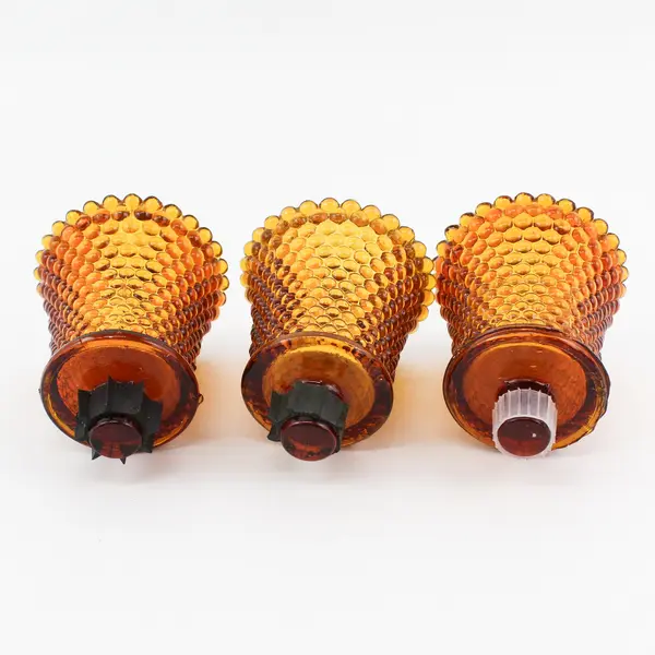 Set of 3 Burnt Orange Hobnail Glass Peg Votive Candle Holders