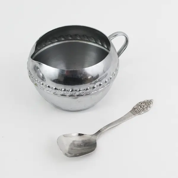 Set Of 5 Irvinware Chrome Metal Cream & Covered Sugar Set W/ Underplate & Spoon