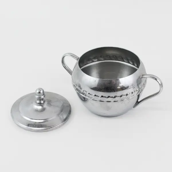 Set Of 5 Irvinware Chrome Metal Cream & Covered Sugar Set W/ Underplate & Spoon