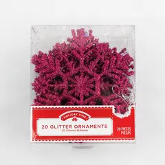 Set Of 20 Walmart Holiday Time Pink/Purple Glitter Snowflakes Hanging Ornaments