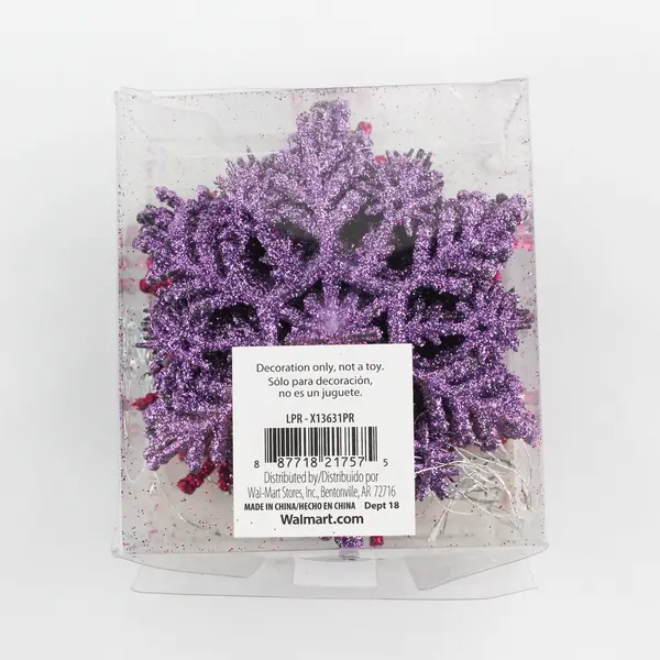Set Of 20 Walmart Holiday Time Pink/Purple Glitter Snowflakes Hanging Ornaments