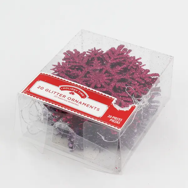 Set Of 20 Walmart Holiday Time Pink/Purple Glitter Snowflakes Hanging Ornaments